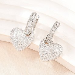 Brass Micro Pave Clear Cubic Zirconia Hoop Dangle Earrings&nbsp;EJEW-G471-30D-P