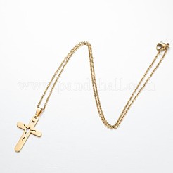 304 Stainless Steel Hollow Religion Cross Pendant Cable Chain Necklace for Unisex&nbsp;WGE52CC-01