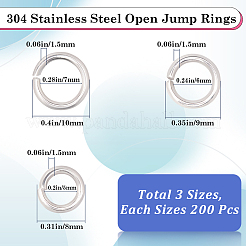 600Pcs 3 Styles 304 Stainless Steel Open Jump Rings&nbsp;STAS-SP0001-70