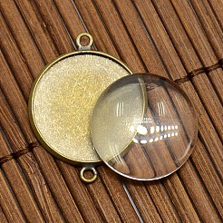 18mm Dome Clear Glass Cover and Antique Bronze Brass Cabochon Connector Settings Sets&nbsp;DIY-X0086