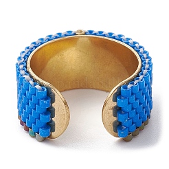 304 Stainless Steel Open Cuff Ring with Glass Seed Beaded&nbsp;RJEW-MZ00014-02