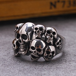 Steam Punk Style Stainless Steel Multi-Skull Finger Rings&nbsp;SKUL-PW0005-08D