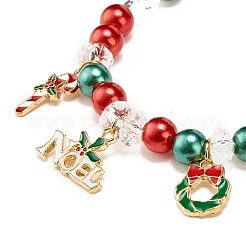 Acrylic Pearl Beaded Stretch Bracelet with Alloy Enamel Charms&nbsp;BJEW-JB08292