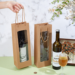 Rectangle Paper Bouquet & Wine Packaging Bags with Rope Handles and Visible Window&nbsp;ABAG-WH0072-001