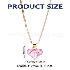 1Pc Hot Pink Heart Zinc Alloy Glass Pendant Box Chain Necklaces for Women&nbsp;NJEW-LP0004-20