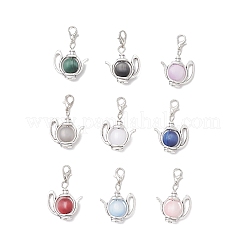 Kettle Tibetan Style Alloy & Resin Imitation Cat Eye Pendant Decorations&nbsp;HJEW-JM03720