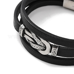 Men's Black PU Leather Cord Multi-Strand Bracelets&nbsp;BJEW-K243-01AS