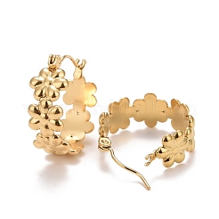 Ion Plating(IP) Flower 304 Stainless Steel Hoop Earrings for Women&nbsp;X-STAS-A057-16G