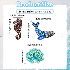 3Pcs 3 Styles Ocean Polyester and Plastic Beading Applqiues&nbsp;PATC-GF0001-92