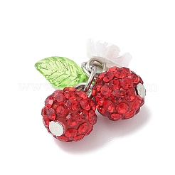 Handmade Polymer Clay Rhinestone Cherry Pendants&nbsp;PALLOY-JF03868-03