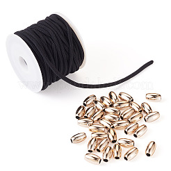 5M Round Nylon Elastic Cord with 100Pcs Gold Plastic Beads&nbsp;DIY-TA0011-37
