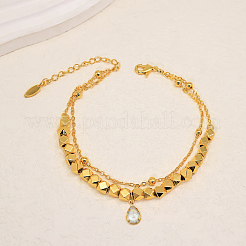 Elegant Brass Glass Teardrop Charm Double-Layer Foot Chain Anklets for Women&nbsp;NE9824