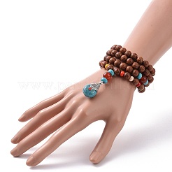 Wood & Natural Carnelian & Synthetic Turquoise Beaded Necklaces&nbsp;NJEW-JN04136