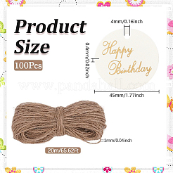 100Pcs Flat Round Gold Stamping Word Happy Birthday Hanging Gift Tags&nbsp;DIY-SP0003-87A