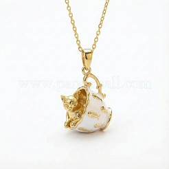 Brass White Enamel Animal Cup Pendant Necklaces for Women&nbsp;WG2B305-02