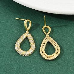 Brass Micro Pave Clear Cubic Zirconia Dangle Stud Earrings&nbsp;EJEW-K312-07G