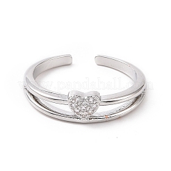 Clear Cubic Zirconia Heart Open Cuff Ring&nbsp;RJEW-E072-12P