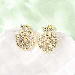 Flat Round Brass Micro Pave Clear Cubic Zirconia Stud Earrings&nbsp;EJEW-D351-11G