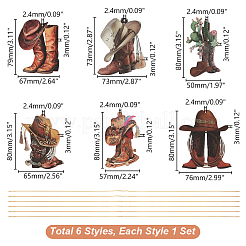6 Sets 6 Styles Acrylic Cowboy Boot Car Hanging Decoration&nbsp;HJEW-GA0001-51