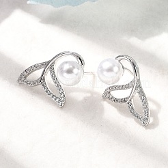 Brass Micro Pave Clear Cubic Zirconia Fishtail Stud Earrings&nbsp;EJEW-P322-13P