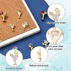 8Pcs 4 Styles Brass Micro Pave Clear Cubic Zirconia Charms&nbsp;KK-CJ0002-99