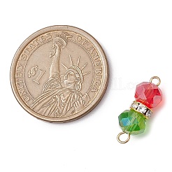 Red & Green Faceted Rondelle Transparent Glass & Brass Rhinestone Peanut Connector Charms&nbsp;PALLOY-JF02999