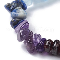 Kids 7 Chakra Natural Mixed Stone Chip Beads Stretch Bracelet with Heart&nbsp;BJEW-JB07377