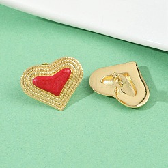 Brass Enamel Heart Stud Earrings&nbsp;EJEW-L273-01G-02