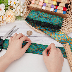 National Style Polyester Jacquard Flower Ribbon for Garment Accessories&nbsp;OCOR-WH0097-39C