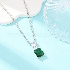 Brass Pave Clear Cubic Zirconia & Green Glass Perfume Bottle Pendant Figaro Chain Necklaces for Women&nbsp;NJEW-F364-02P