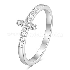 Cross Stainless Steel Micro Pave Clear Cubic Zirconia Finger Rings for Women&nbsp;FS-WG88B59-02