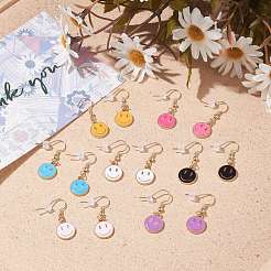 Flat Round with Smiling Face Enamel Dangle Earrings&nbsp;EJEW-JE04860