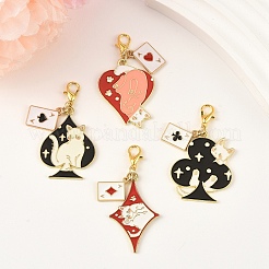4Pcs Alloy Enamel Cat with Playing Card Pendant Decorations&nbsp;HJEW-YW00482
