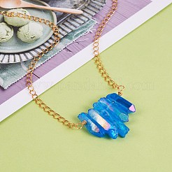 Irregular Natural Quartz Crystal Beads Pendant Necklace for Wonen&nbsp;NJEW-SW00009