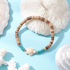 2Pcs Starfish & Tortoise Natural Coconut with Synthetic Turquoise Beads Stretch Bracelets for Men Women&nbsp;BJEW-JB11743