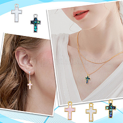 10Pcs 5 Colors Brass Dyed Natural Shell Cross Charms&nbsp;KK-GO0002-29