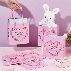 Heart Flower Thank You Printed Paper Storage Gift Tote Bags for Wedding Party Gift Wrapping Bags&nbsp;ABAG-WH0038-77A