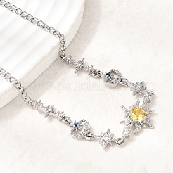 Brass Micro Pave Cubic Zirconia Sun & Moon & Star Pendant Necklaces&nbsp;NJEW-B157-17P