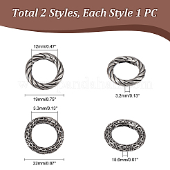 2Pcs 2 Styles Tibetan Style 316 Surgical Stainless Steel Spring Gate Rings&nbsp;STAS-UN0049-10
