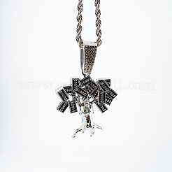 Zinc Alloy Crystal Rhinestone Money Tree Pendant Rope Chain Necklaces for Men&nbsp;FS-WG88E9C-02