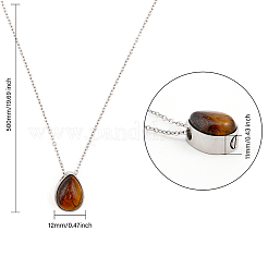 Natural Tiger Eye Teardrop Urn Ashes Pendant Necklace&nbsp;NJEW-CA0003-09B