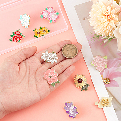 10Pcs 10 Styles Creative Flower Zinc Alloy Brooches&nbsp;JEWB-SC0001-47
