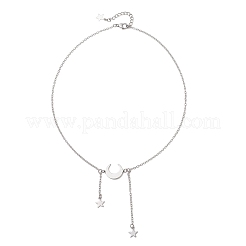 201 Stainless Steel Moon and Star Pendant Brass Cable Chain Necklaces&nbsp;NJEW-JN05787
