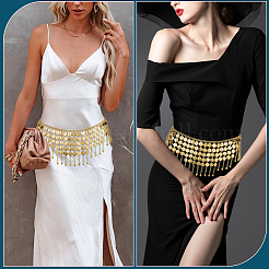 Alloy Multi Layers Flat Round Waist Belt with Curb Chains&nbsp;FIND-WH20010-06G