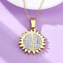 304 Stainless Steel Polymer Clay Rhinestones Sun Openable Pendant Necklaces for Women&nbsp;NJEW-Z065-10G-01