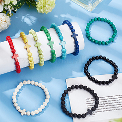 10Pcs 10 Style Natural Lava Rock & Dyed Synthetic Turquoise Cross Beaded Stretch Bracelets Set&nbsp;BJEW-AN0001-76