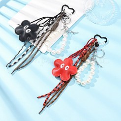 2Pcs Polyester Rope & Plastic Pearl Bead & Imitation Leather Flower Pendant Decorations&nbsp;HJEW-JM04383