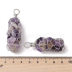Rack Plating Copper Wire Wrapped Natural Amethyst Chip Big Pendants&nbsp;G-C130-01P-02