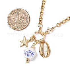 White and Blue Porcelain Flower & 304 Stainless Steel Starfish and Shell Shape Pendant Necklaces for Women&nbsp;NJEW-JN05648