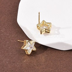 Brass Micro Pave Clear Cubic Zirconia Stud Earrings&nbsp;EJEW-C174-02C-G